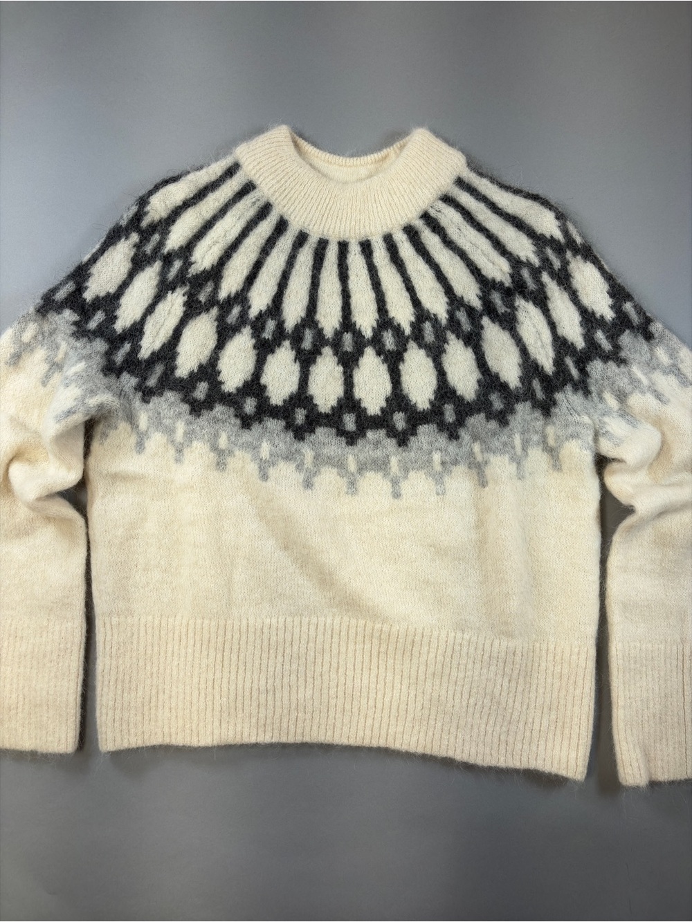 Banana Republic Fair Isle Alpaca Mock Neck Sweater M Transition Cream Black Gray